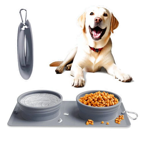 LPFLASAT Collapsible Portable 2-in-1 Dog Bowl, Travel Dog Bowl Integrated, Silicone Foldable Expandable Food Water Bowl with Carabiner - Anti-Spill and Anti-Skid - for Camping/Traveling LPFLASAT (Grey)