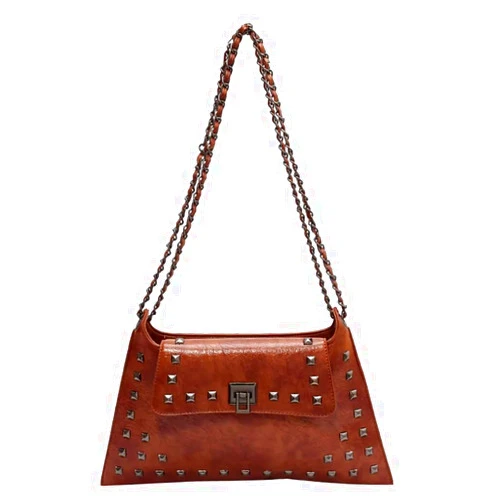 BYKOINE Chain Shoulder Handbag for Women Designer PU Leather Messenger Bag Rivet Hobo Purse Retro Crossbody Bag for Daily Use
