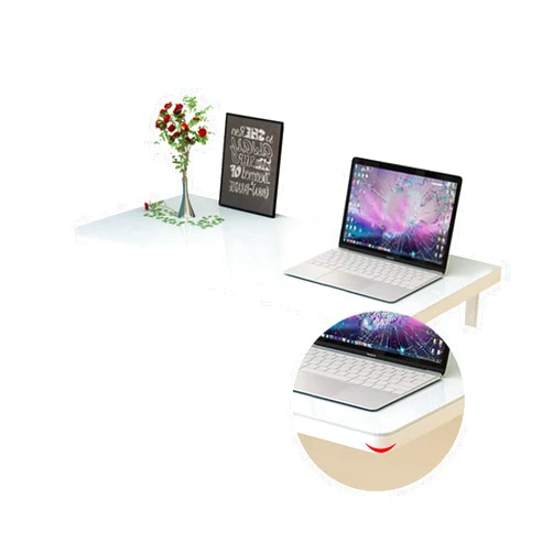 MZSH Wall-Mounted Folding Table Office Laptop Desk Kitchen & Dining Table Tempered Glass Easy Care Safety Fillet Design Beautiful and Stylish（White）