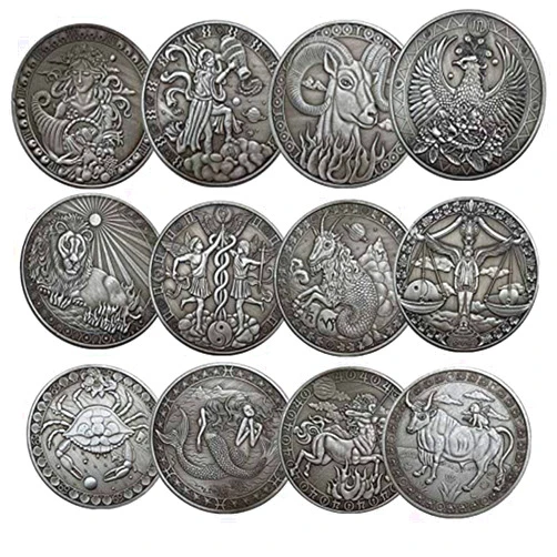 Generic 12 Constellation Commemorative Coins Aries/Taurus/Gemini/Cancer/Leo/Virgo/Libra/Scorpio/Sagittarius/Capricorn/Aquarius/Pisces Souvenir Arts Collection-12 PCS (Constellation)