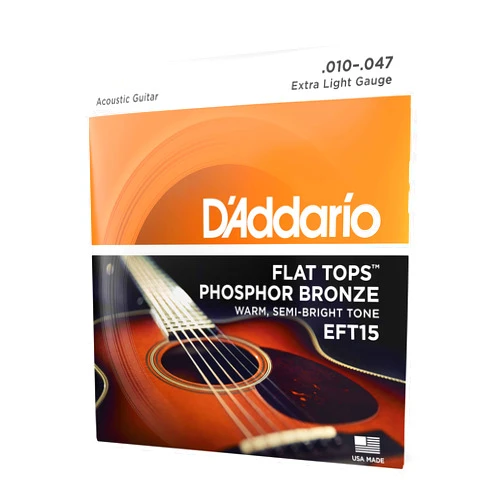 D'Addario Guitar Strings - Acoustic Guitar Strings - Flat Tops Phosphor Bronze - For 6 String Guitar - Warm, Semi-Bright Tone - EFT15 - Extra Light, 10-47