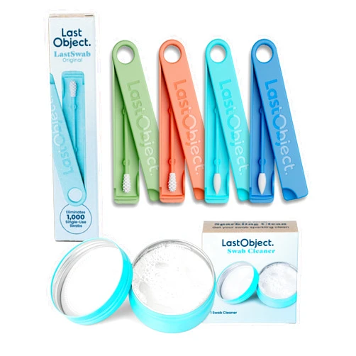 LastObject LastSwab® Mix Kit - The Sustainable and Sanitary Alternative to Single-Use Q Tips - Zero Waste and Easy to Clean - 2 LastSwab Original with Case, 2 LastSwab Beauty with Case, 1 Swab Cleanser
