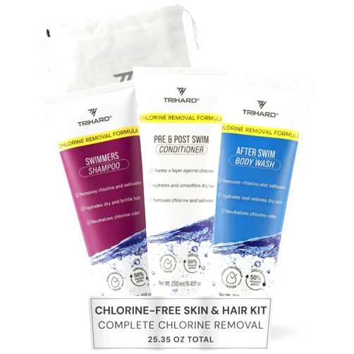 TRIHARD Complete Chlorine Removal Bundle By TRIHARD | Shampoo, Conditioner, Body Wash | Ultimate Pre & Post Swim Care