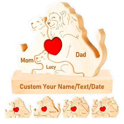 YSDZDM Personalized Wooden Bear Puzzle Custom Mama Bear Puzzle with 2-7 Names for Home Decor Personalized Gifts for Mother's Day Father's Day Birthday Christmas House Warming (Style-F)
