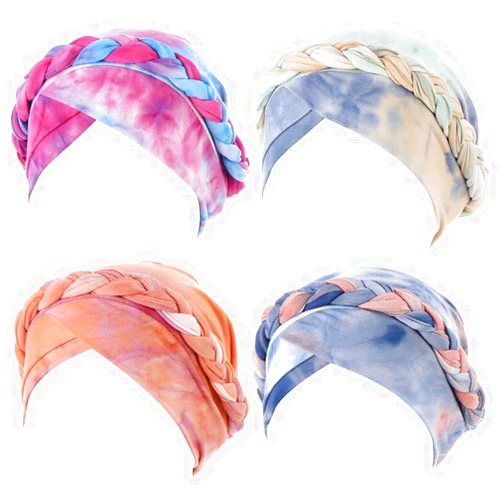 Besforta 4 Pieces Womens Turban Hat Head Wrap Chemo Cap Ethnic Bohemia Tie Dye Pre-Tied Twisted Braid Hair Cover Headwear