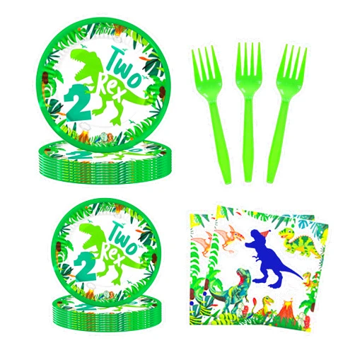 Miruwtog Dinosaur Two Rex Birthday Decorations For Boy,two Rex Birthday Plates,Dinosaur 2nd birthday Decorations Boy.2nd Birthday Plates.