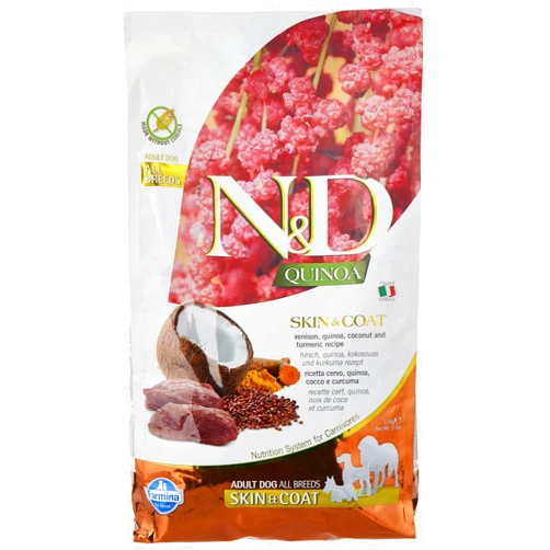 N&D Farmina Natural & Delicious Quinoa Functional Skin and Coat Venison Coconut and Turmeric Adult Dry Dog Food 5.5 Pounds