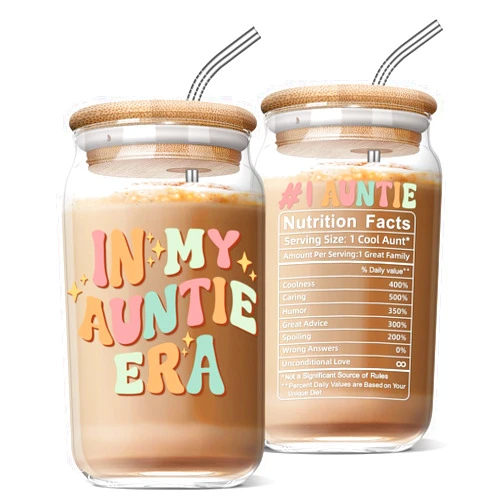 Nurforta Aunt Birthday Gifts Ideas - Mother’s Day Gifts for Aunt Auntie from Niece - Funny Gifts for Auntie, Aunt, New Aunt, To Be Aunt, Aunt Announcement, Promoted To Aunt - 16 Oz Can Glass