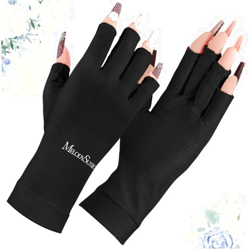 MelodySusie Premium UV Gloves for Nails, Professional UPF 99+ UV Protection Gloves for Manicures, Cool Feeling Fabric, Nail Art Skin Care Fingerless Anti UV Glove Protect Hands from UV Harm