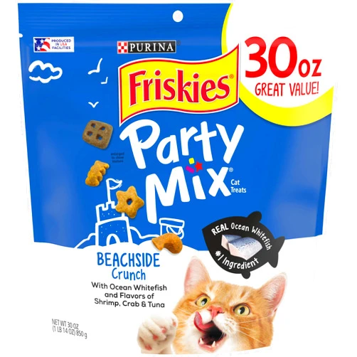 Purina Friskies Made in USA Facilities Cat Treats, Party Mix Beachside Crunch - 30 oz. Pouch