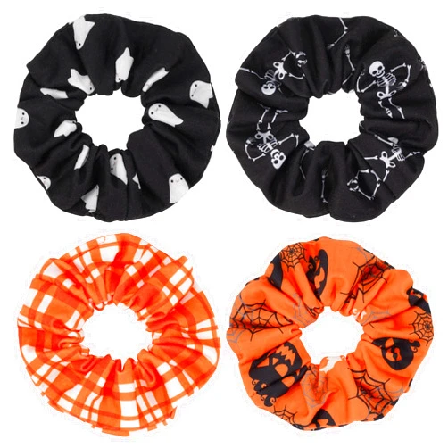 Twinfree 4pcs Halloween Hair Scrunchies, Pumpkin Skeleton Ghost Spider Web Designs Elastic Hair Ties Hair Accessories for Women