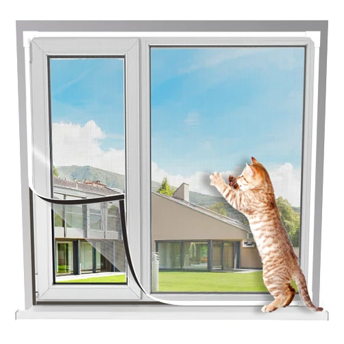 UtauHom Magnetic Window Screen Adjustable DIY Window Net Max 24” x 32” Fiberglass Screens Mesh for House Windows with White Frames Grey Mesh