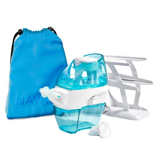 Navage Deluxe Bundle Nasal Irrigation System - Saline Nasal Rinse Kit with 1 Nose Cleaner, 20 Salt Pods, Sky Blue Travel Bag and 1 Countertop Caddy