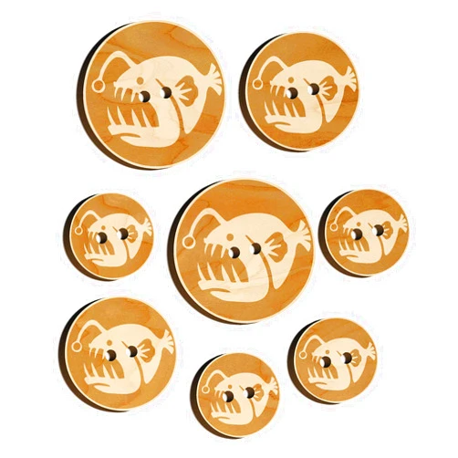 Sniggle Sloth Toothy Angler Fish Wood Buttons for Sewing Knitting Crochet DIY Craft - Various Sizes (8pcs)