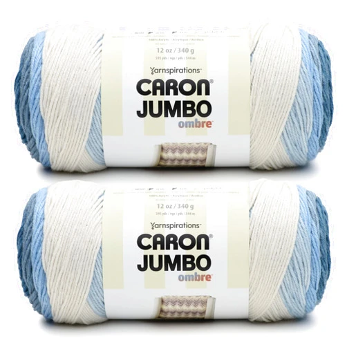 Caron CAR Jumbo Ombre Faded Jeans Yarn - 2 Pack of 340g/12 oz - 100% Acrylic - #4 Worsted (Medium) - 595 Yards - Knitting/Crochet