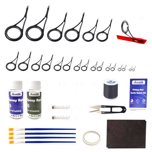 Aventik Fishing Rod Repair Kit, Supplies for Fishing Pole Eyelets Replacement with Kit with Stainless Steel Guides for Spinning/Casting Rods