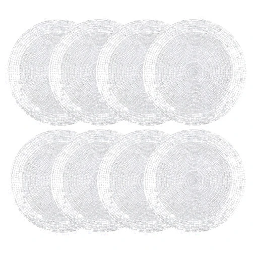 COTTON CRAFT Glitz Handmade Beaded Bar Drink Tabletop Protection Coasters - Set of 8 - Halloween Harvest Autumn Fall Thanksgiving Holiday Christmas Xmas Celebration Festive Party - 4 in Round - Silver