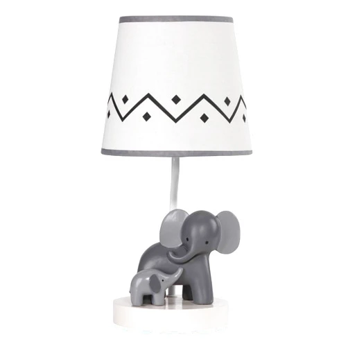 Lambs & Ivy Me & Mama White/Gray Elephant Nursery Lamp with Shade & Bulb