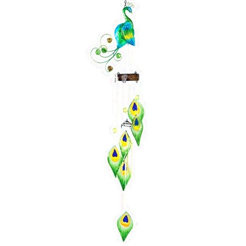 Bits and Pieces - Colourful Peacock Wind Chimes - Metal and Glass Hanging Sculpture and Chimes - Add Musical Charm to Any Outdoor Area