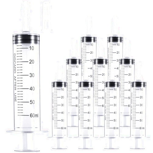 LabAider 10 Pack 60ml/cc Plastic Syringe Large Syringes Tools Catheter Tip individually sealed with Measurement for Scientific Labs, Measuring Liquids, Feeding Pets, Oil or Glue Applicator