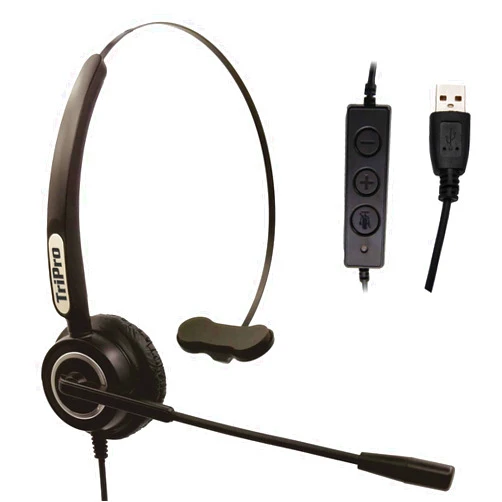TriPro Monaural USB VoIP Headset for Computer Internet Calls, VoIP Communication, Skype, Webinar, Softphone, Call Center with Noise Cancelling Microphone and Volume Adjuster