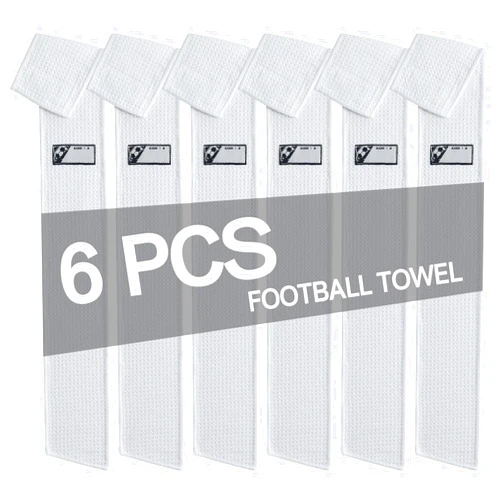 CYCLXY 6 Pcs White Thin Football Towels with Hook & Loop,Microfiber Football Twels Bulk,Clean Hands Sports Towel,Football Equipment Accessory