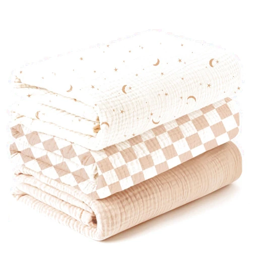 Konssy 3 Pack Muslin Swaddle Blankets for Unisex, Newborn Receiving Blanket, Large 47 x 47 inches, Soft Breathable Muslin Baby Swaddles for Boys & Girls