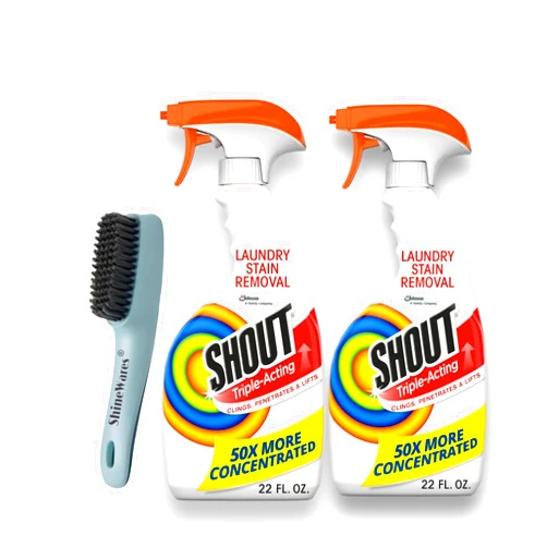 ShineWares Shout Laundry Stain Remover 22oz Triple-acting formula 2pk Bundled with Laundry Stain Remover Brush. Great for everyday stains