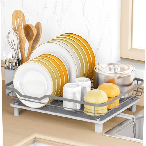 ROTTOGOON Dish Drying Rack, Stainless Steel Rustproof Dish Rack for Kitchen Counter, Sturdy Dish Drainer with Drainboard, Drainage, Utensil Holder for Various Kitchenware, 16.2