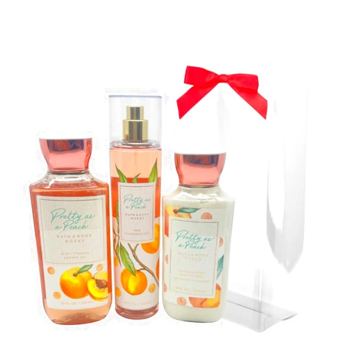 Bath & Body Works Pretty as Peach - 3pc bundle - Gift Pack for Holiday - Shower Gel 10 oz - Fine Fragrance Mist 8 oz - Body Lotion 8 oz