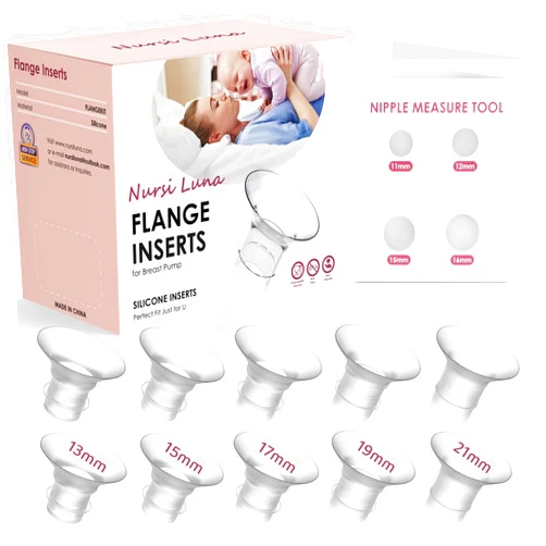 Nursi Luna Flange Inserts 10PCS 13/15/17/19/21mm for 24mm Flange/Shield of Most Pumps, Flange Sizing Kit Silicone Flange Insert, Breastfeeding Essentials Kit for New Moms
