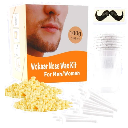 Wokaar Nasal Waxing Kit for Men and Women: 100g Wax, 30 Applicators, 15-20 Uses. Safe, Easy, Quick & Painless for Nose, Ears & Mustache with Guards.
