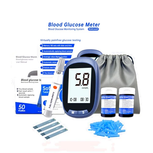 GSJING RAK668 Blood Glucose Monitor Kit with 50 Blood Sugar Test Strips, 50 Lancets, 1 Blood Glucose Meter, 1 Lancing Device, 1 Control Solution, Travel Case for Diabetes Testing (50 Strips+50 Lancets)