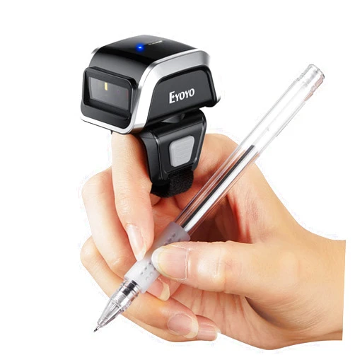 Eyoyo 2D Bluetooth Ring Barcode Scanner, Mini Wireless Wearable Finger 1D UPC QR Code Scanner with Battery Level Indicator, Handsfree Library Inventory Reader Compatible with iPad iPhone Android Phone