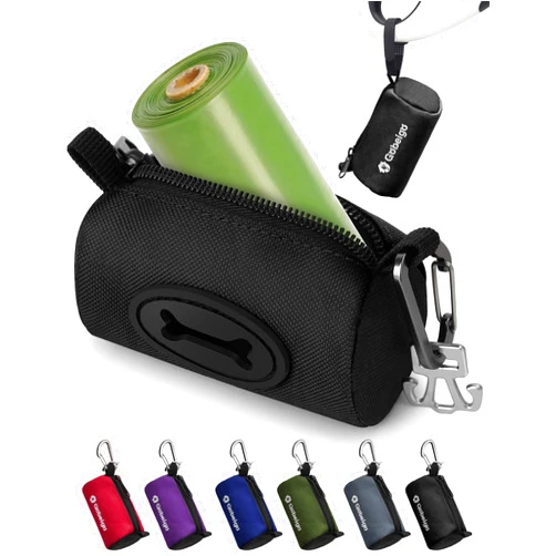 Gobeigo Dog Poop Bag Holder for Leash, Large Opening for Easy Pull Out, Doggy Poo Bag Dispenser with Used Waste Bag Carrier Suitable for Any Retractable Leash with 15 Unscented Bags (Black)