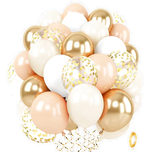 Zesliwy White Gold Beige Confetti Balloons, 50Pcs 12 Inch Sand White Gold Metallic Nude Cream Neutral Boho Balloons for Bridal Shower Baby Shower Birthday Wedding Party Decoration