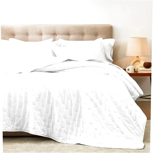 Hansleep White Quilt Queen Size - Pick Stitch Ultrasonic All Season Bedspread Queen, Soft Lightweight Coverlet Bedding Set, 3 Pieces (1 Quilt, 2 Pillow Shams)