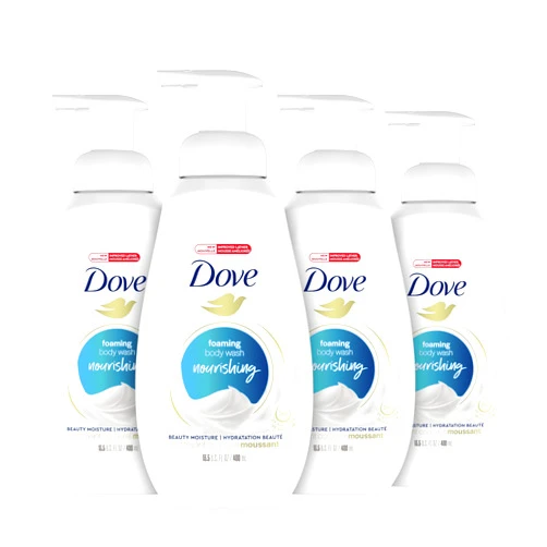 Dove Instant Foaming Body Wash 4 Count for Soft, Smooth Skin Deep Moisture Cleanser That Effectively Washes Away Bacteria While Nourishing Your Skin, White, 13.5 Oz