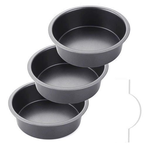 HONGBAKE 8 Inch Round Cake Pan Set for Baking with 100 Pieces Parchment Paper, Nonstick Deeper Circle Cake Pans with Wider Grips, 3 Pieces Layer Cake Tin, Cheesecake Mold, Huty Duty - Grey