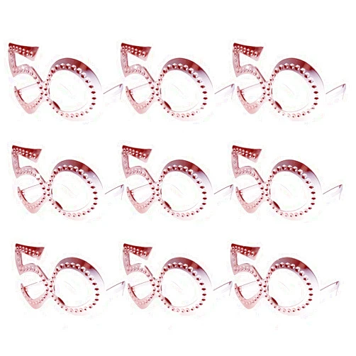Qunonaty Fun Birthday Party Glasses - 50th Birthday Glasses 9 Pairs Rose Gold 50 Years Old Birthday Party Glasses Fun Plastic Costume Photo Booth Props for 50th Anniversary Party Supplies