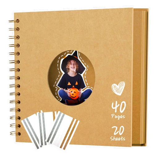 Hiwhy 8x8 Inch Scrapbook DIY Photo Album Hardcover Kraft Paper 20 Sheets Memory Book Brown