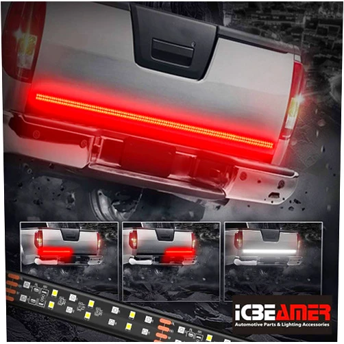 ICBEAMER Double Row 60 inch 504 pcs LED for Pick up/Truck Tailgate Light Bar Side Bed Light Strip Bar IP67 Waterproof Reverse- 5 Functions Tail/Brake/Sequential/Turn Signals/Reverse