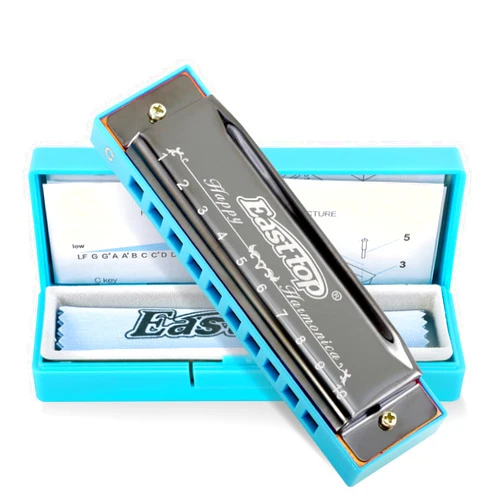 East top Blues Harmonica, Diatonic 10 Holes C Key Happy Harmonica Mouth Organ for Beginner,Kids,Children,Students,Gift,with Carrying Plastic Case,Clean Cloth and Manual
