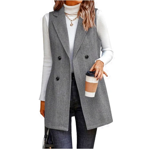 IDEALSANXUN Long Vest for Women Sleeveless Tweed Blazer Fall Jackets Cardigan Outerwear
