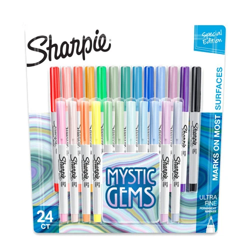 SHARPIE Permanent Markers, Ultra-Fine Point, Featuring Mystic Gem Color Markers, Assorted, 24 Count