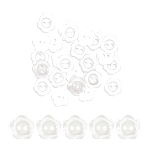 Gunwon 30Pcs White Pearlescent Buttons,2 Hole Flower Button Cardigan Resin Button Resin Sewing Buttons,Round Resin Buttons for Baby Cardigan Knitting,DIY Arts,Crafts and Clothes(White,15mm)