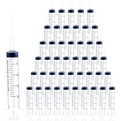 Oleitodh 20ml Syringes Bulk 100 Pack Plastic Large Syringe with Tip Cap, Measuring Syringe, Oral Syringe for Scientific Labs, Feeding Pets, Measurement,Refilling, No Needle, Individually Sterilized Sealed