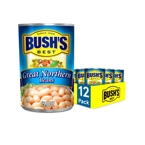 BUSH'S BEST 15.8 oz Canned Great Northern Beans, Source of Plant Based Protein and Fiber, Low Fat, Gluten Free, (Pack of 12)