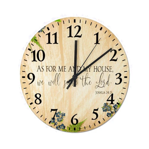By Unbranded Round Wood Wall Clock Fashion Wooden Clock As for Me and The My House Serve The Lord Wood Style Round Home for Living Room, Guest Bedroom, Kitchen, Office