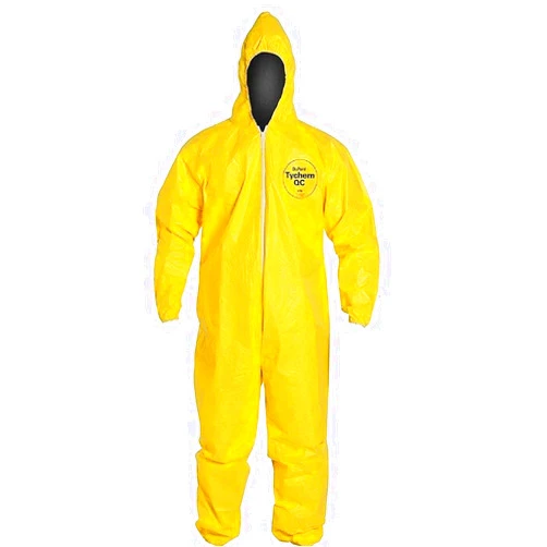 DuPont Tychem 2000 Coverall Standard Fit Hood Stormflap Elastic Wrists and Ankles, Bound Seam, Yellow, Large